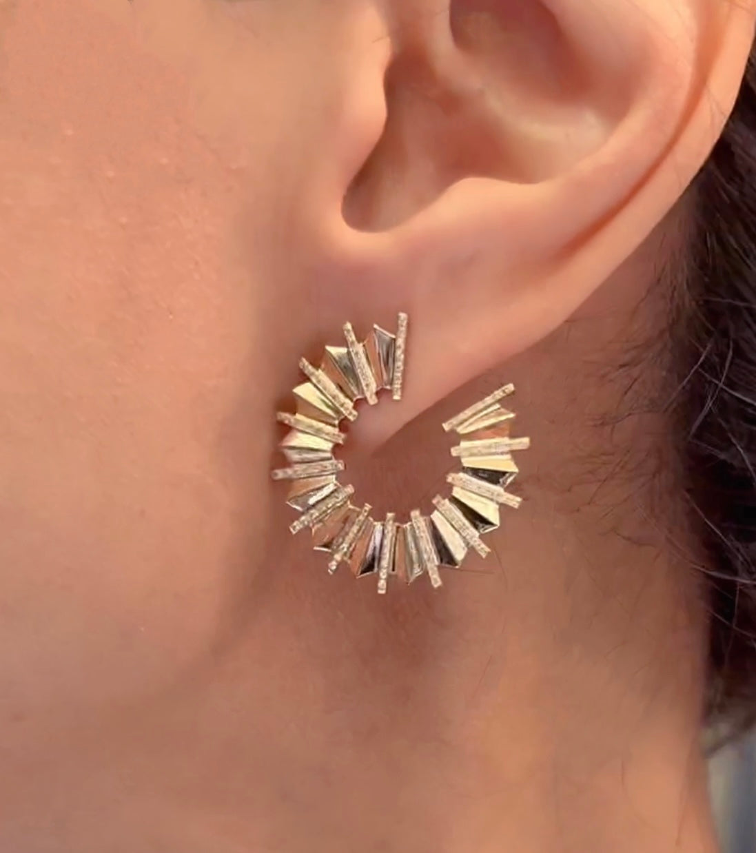 DIAMOND HOOP FAN EARRINGS