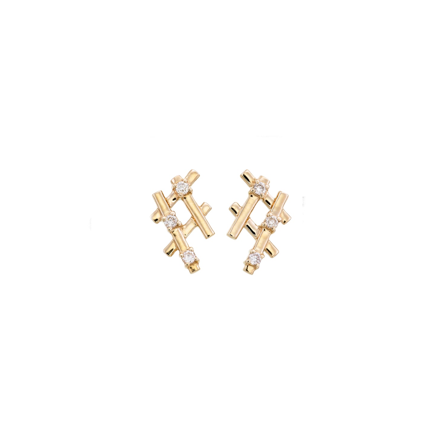 GOLD AND DIAMOND CRISS-CROSS LATTICE STUDS