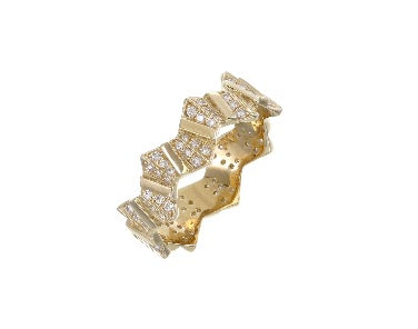 SENSU FAN STACK RING - DIAMOND BAND GOLD BARS