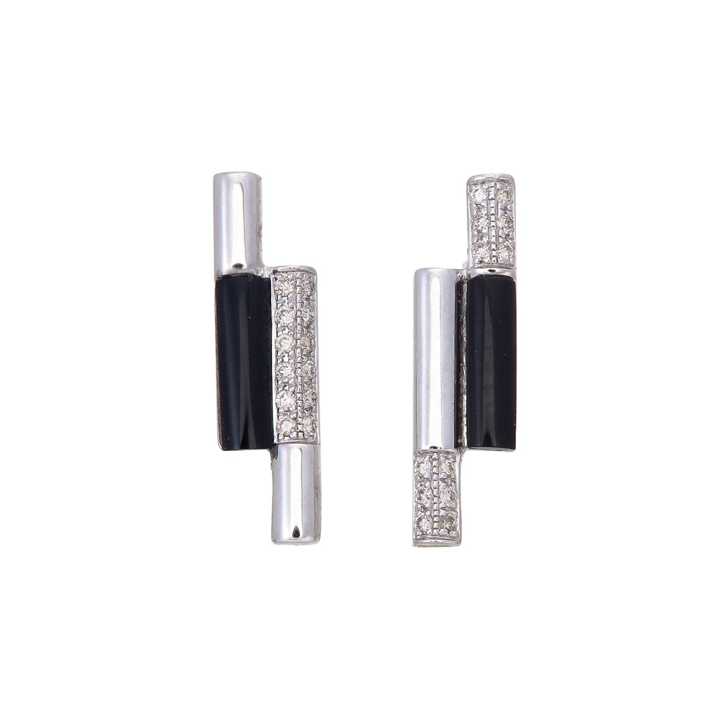 ART DECO ONYX AND DIAMOND DOUBLE-BAR STUDS