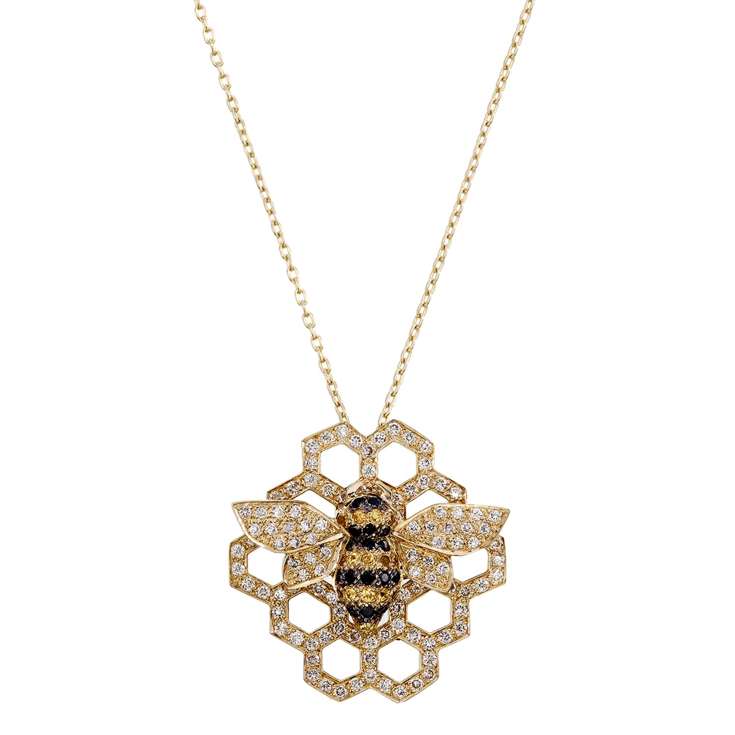 DIAMOND AND SAPPHIRE BEE AND HONEYCOMB PENDANT