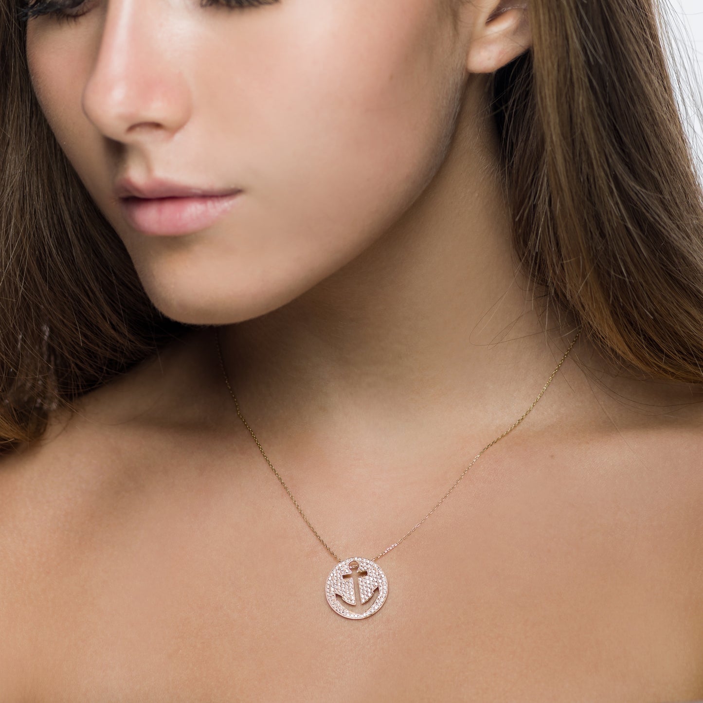 Yellow Gold Diamond Anchor Cut Out Pendant