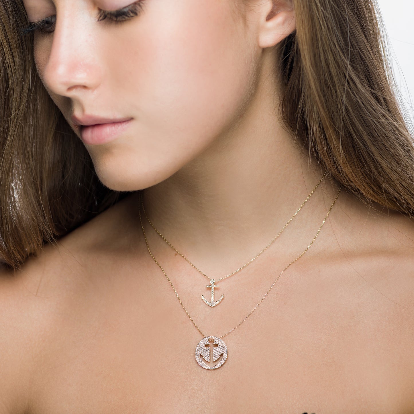 White Gold Diamond Anchor Cut Out Pendant