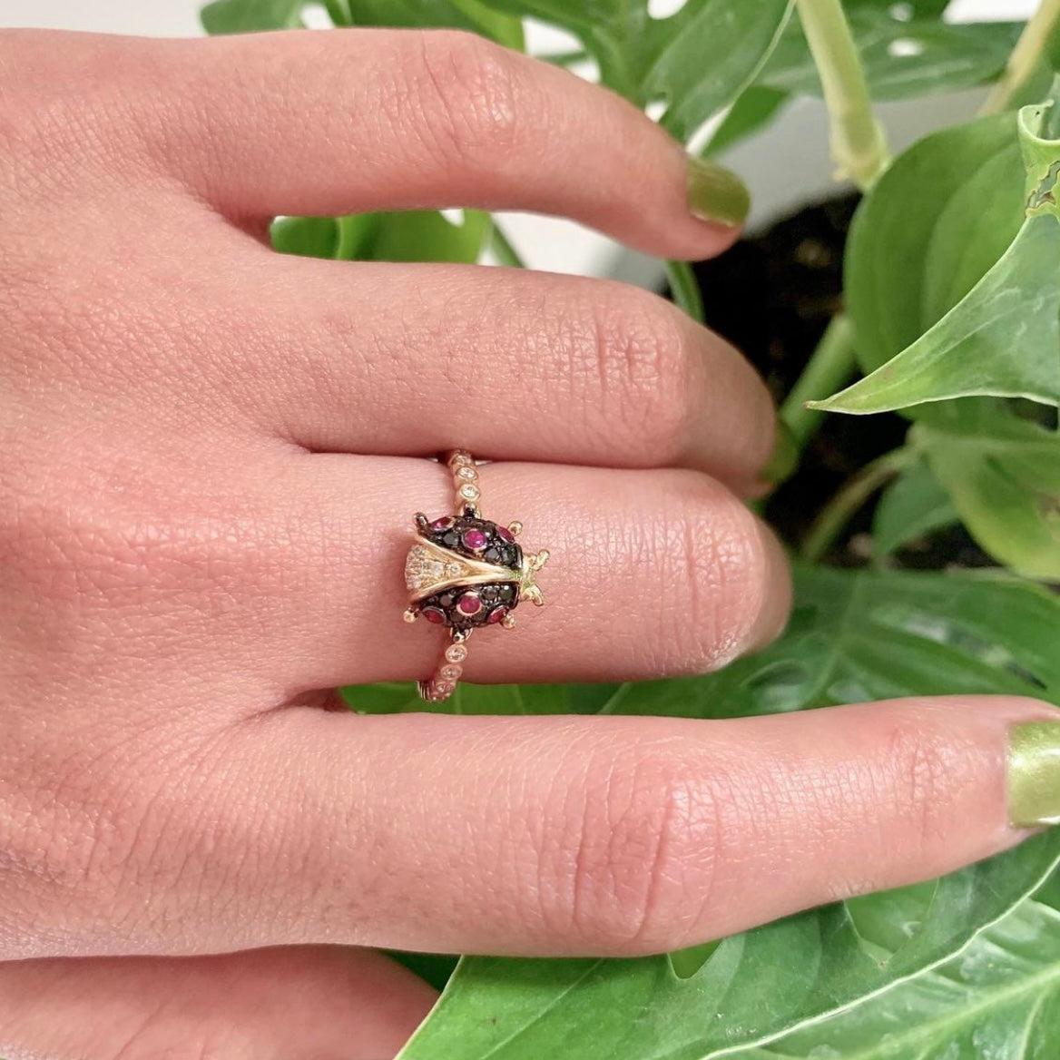 DIAMOND AND RUBY LADYBIRD RING