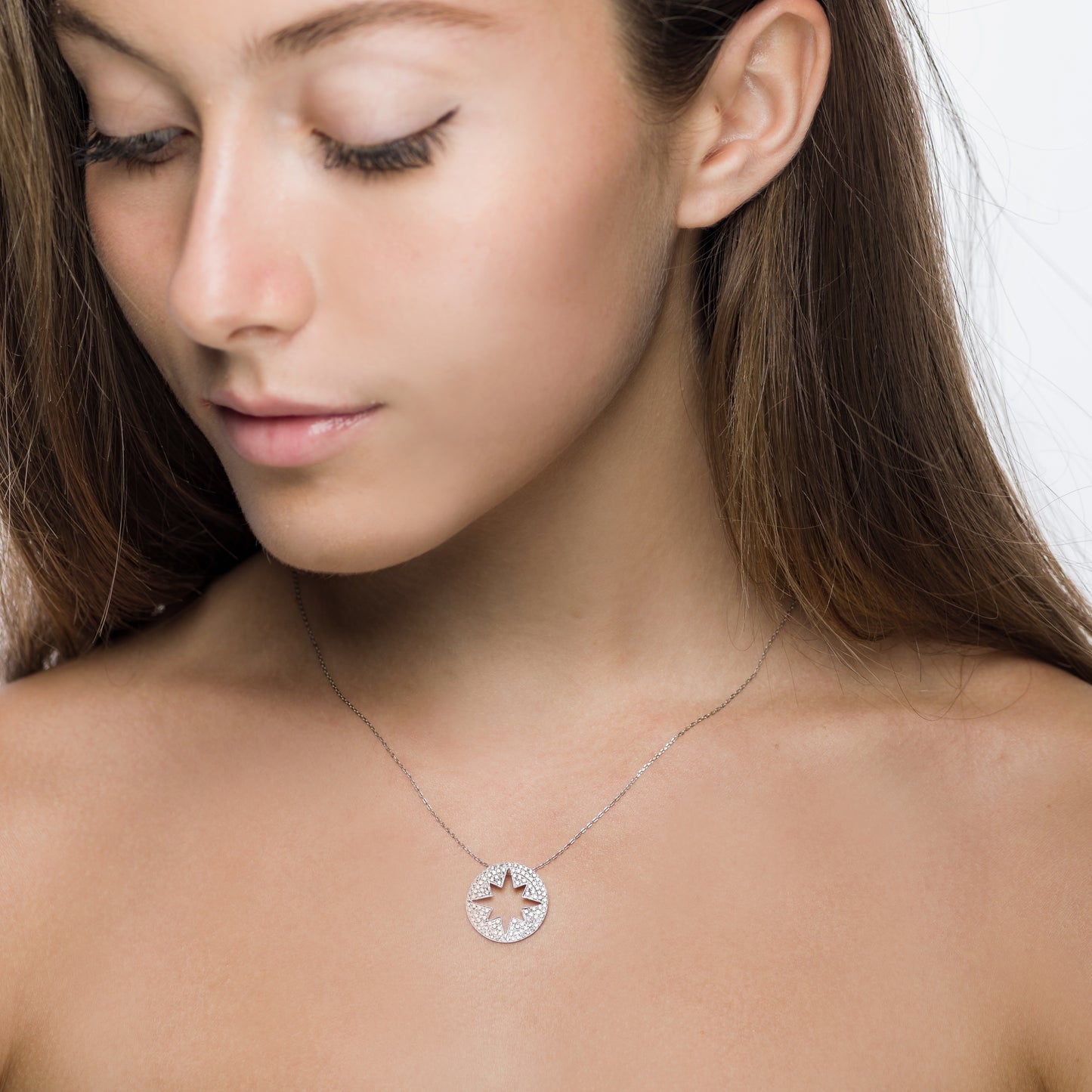 White Gold Diamond Starburst Cut Out Pendant