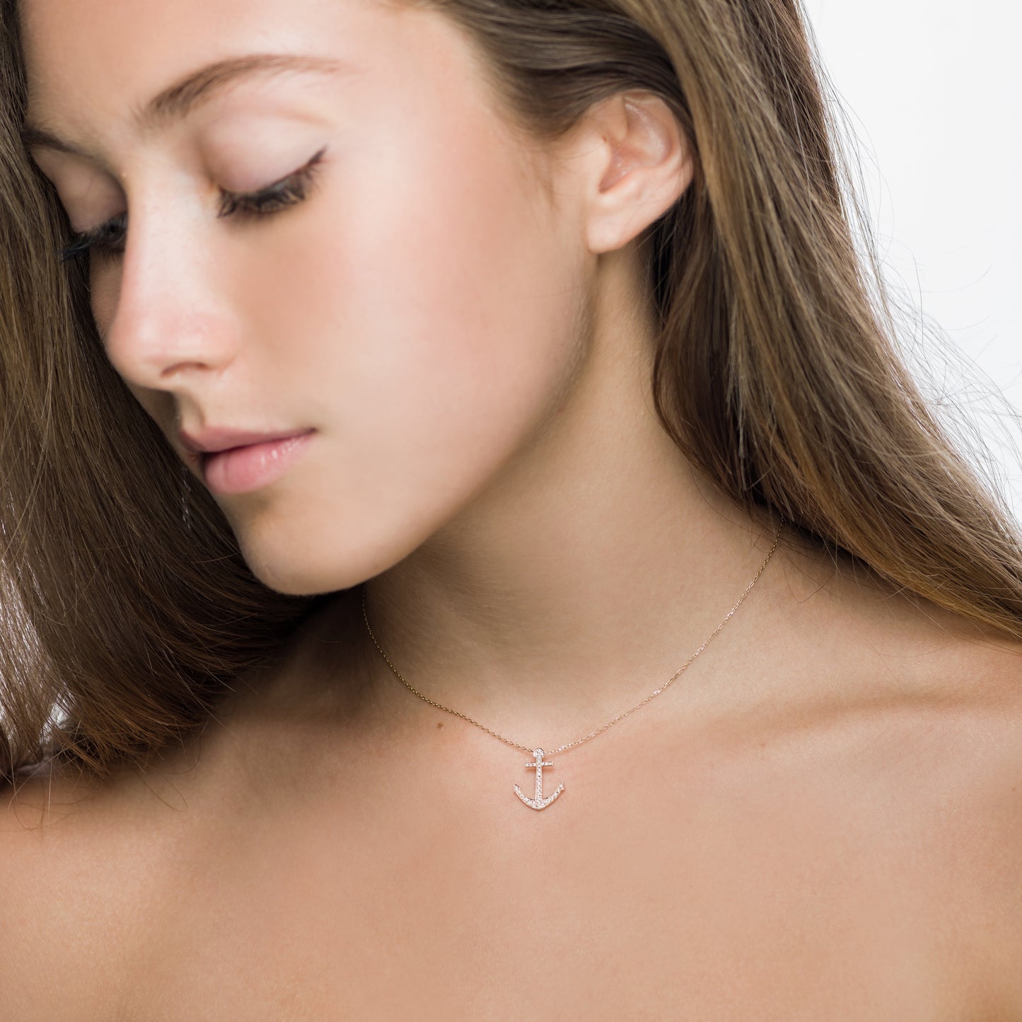 Rose Gold Diamond Anchor Pendant