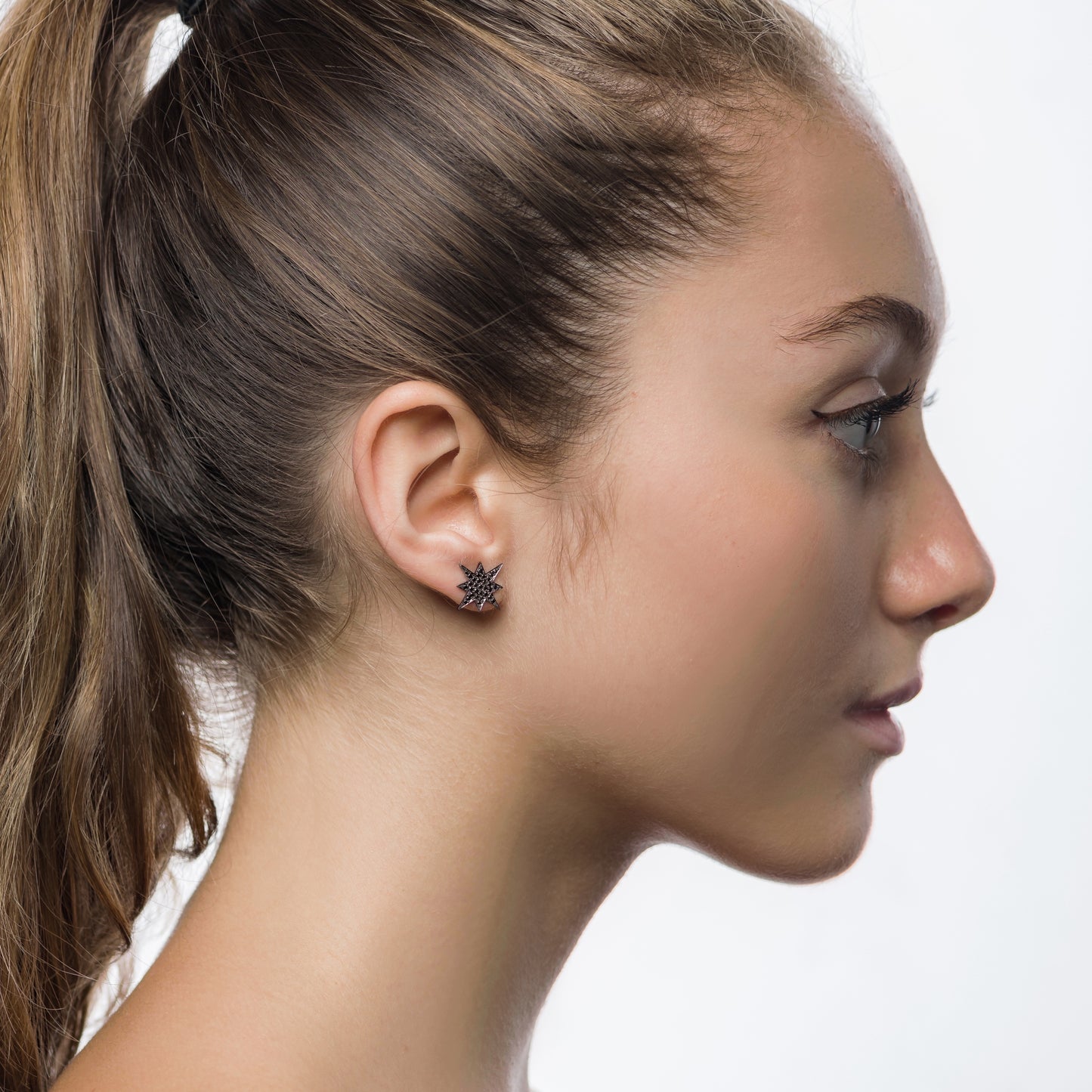 Oxidized White Gold Big Diamond Starburst Studs