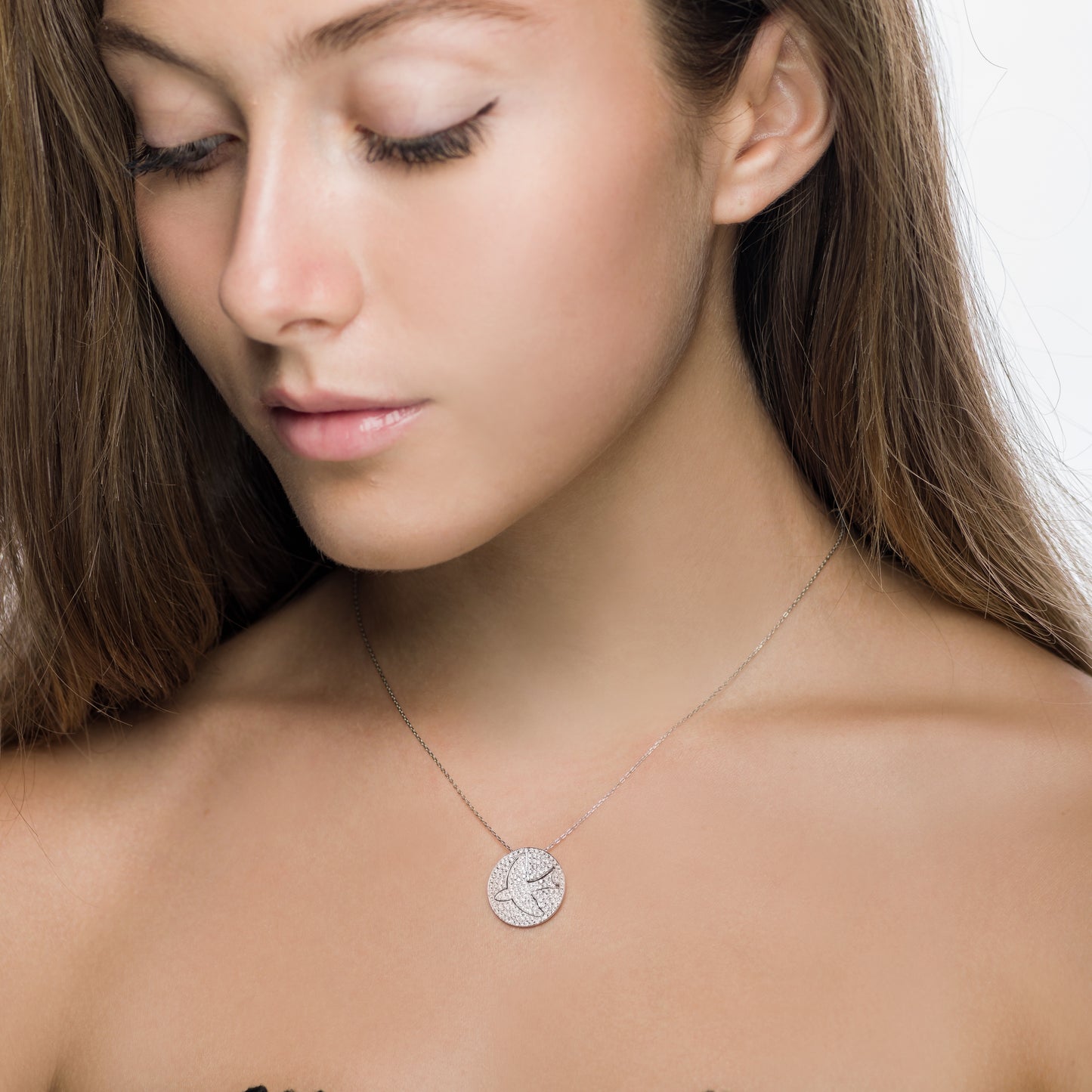 Yellow Gold Diamond Dove Pendant Set