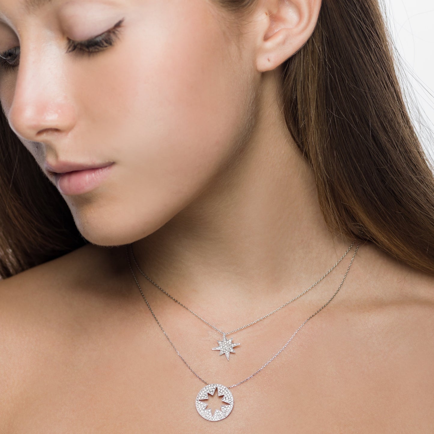 Rose Gold Diamond Starburst Pendant Set