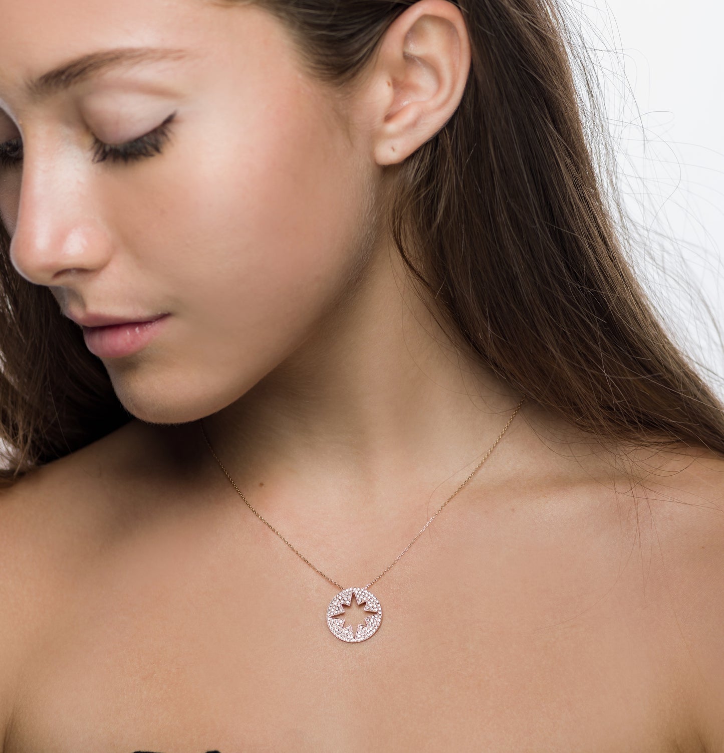 Rose Gold Diamond Starburst Cut Out Pendant