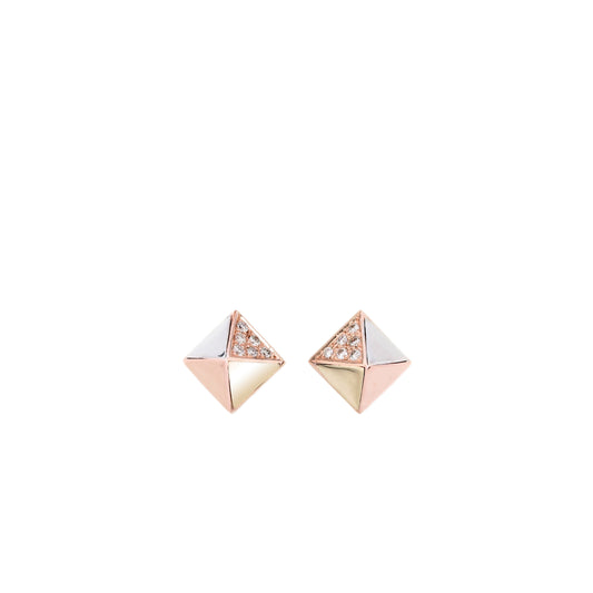 THREE-TONE FOUR SIDED DIAMOND PYRAMID STUDS