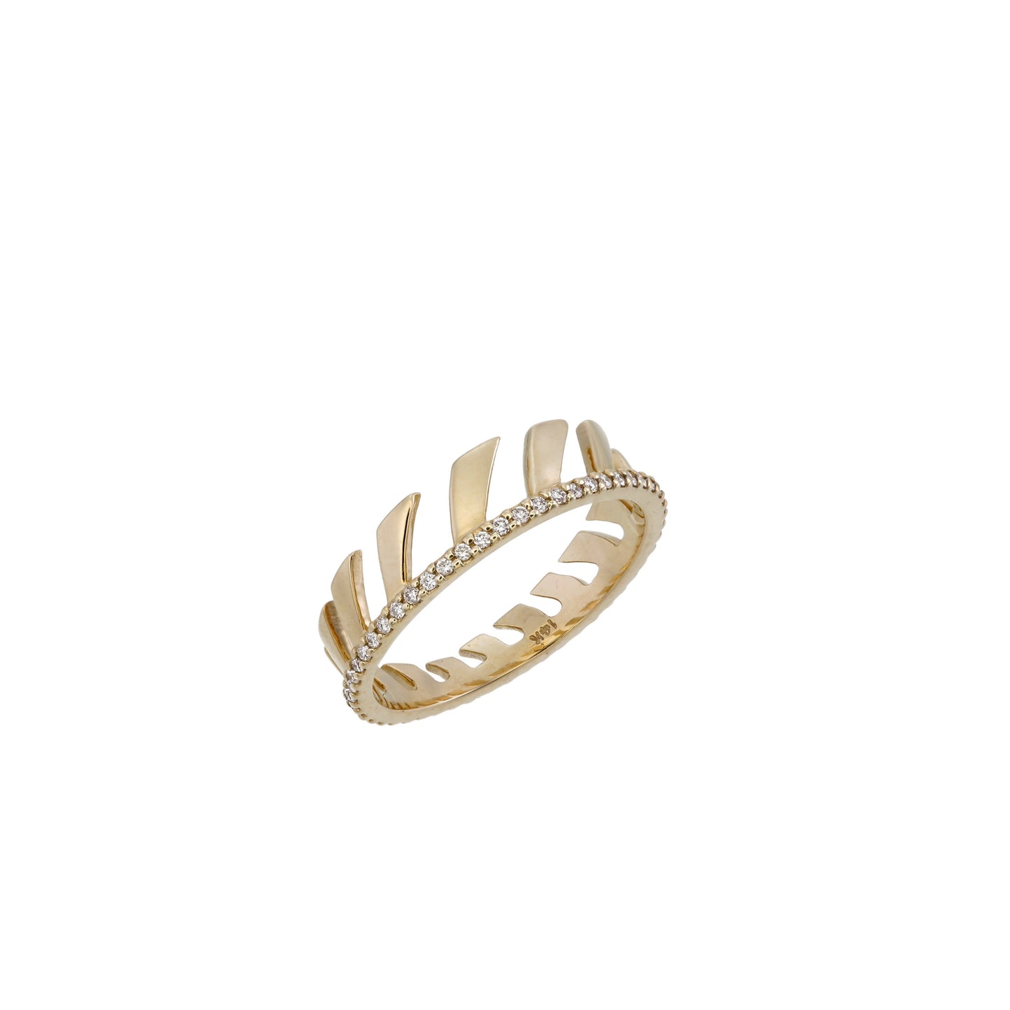 PALM LEAF RING | GOLD PALM LEAF WITH DIAMOND BAND