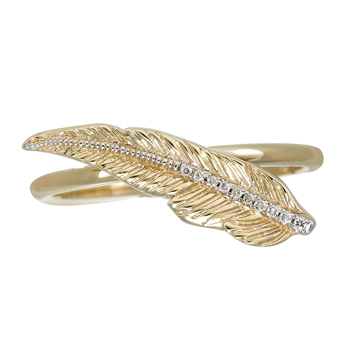 GOLD WITH DIAMOND STEM FEATHER RING